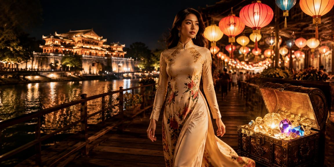 Không khí đăng ký nhận thưởng xổ số tại chợ đêm Huế với ánh đèn lồng rực rỡ